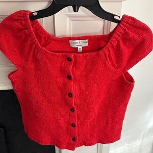 Madewell XXS Red Textured Button-Up Shirt